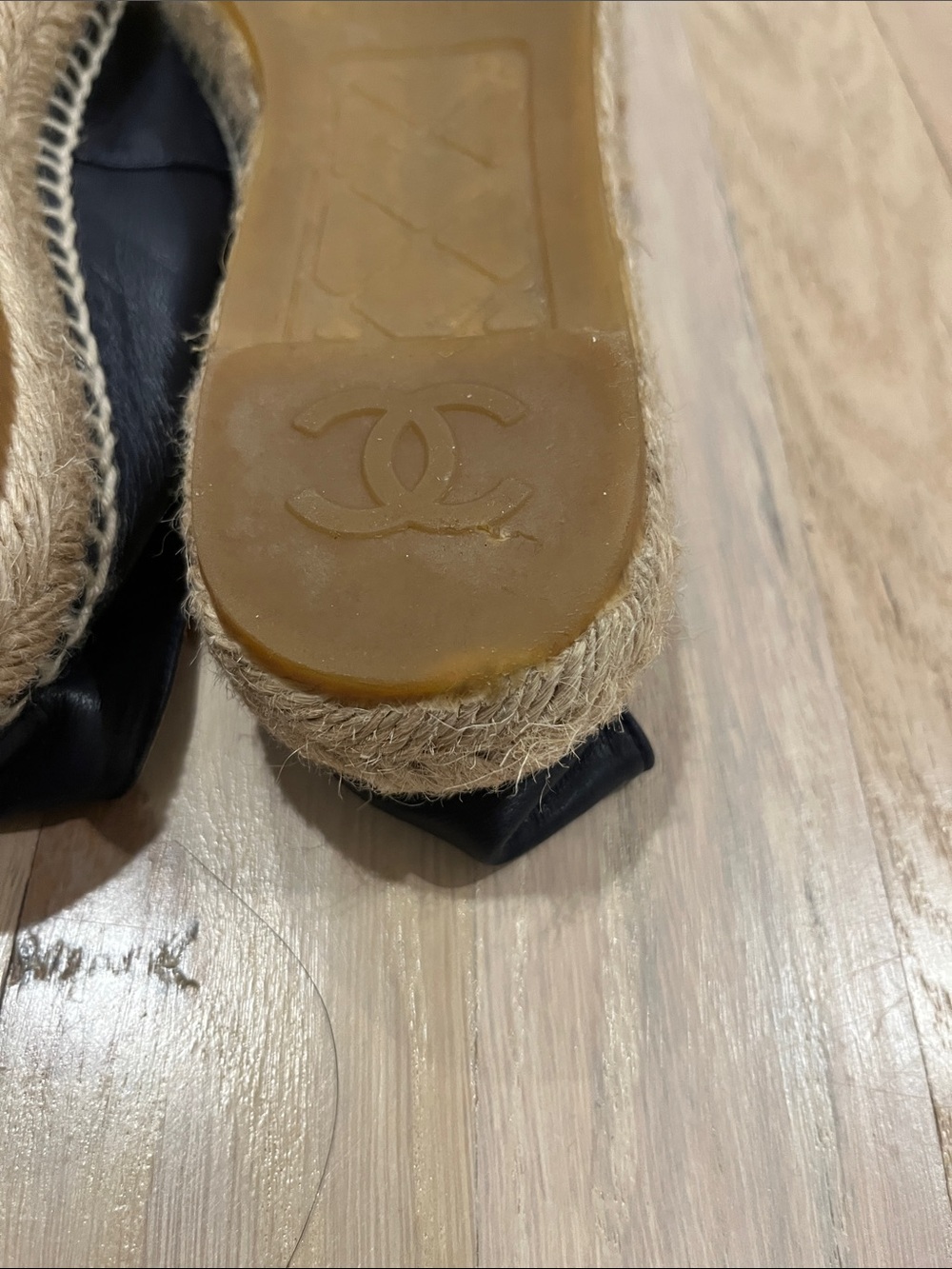 CHANEL Black Leather Two-Tone Espadrilles with Black Cap Toe - Picture 13 of 15